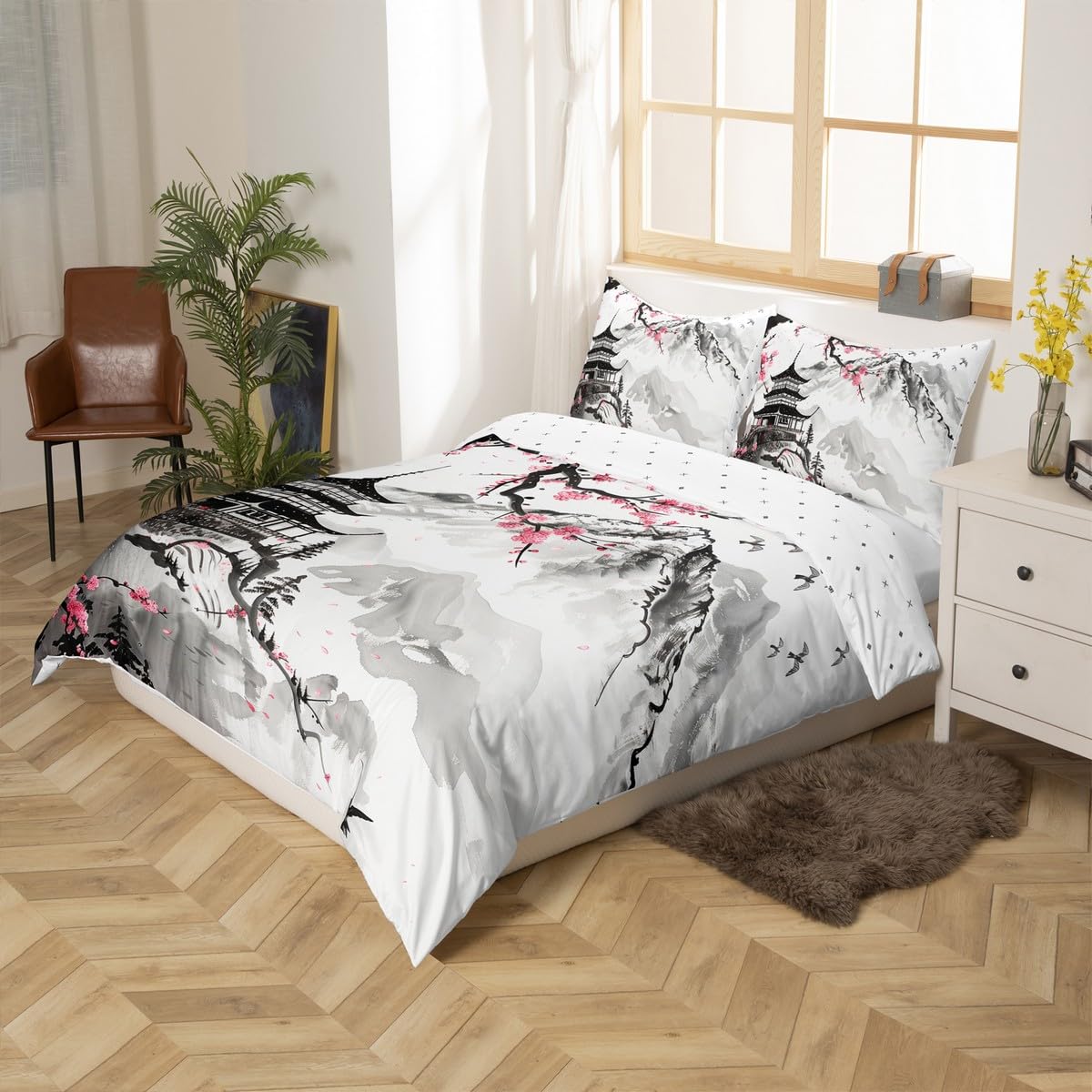 Homewish Pink Cherry Blossom Duvet Cover King Size - Image 2