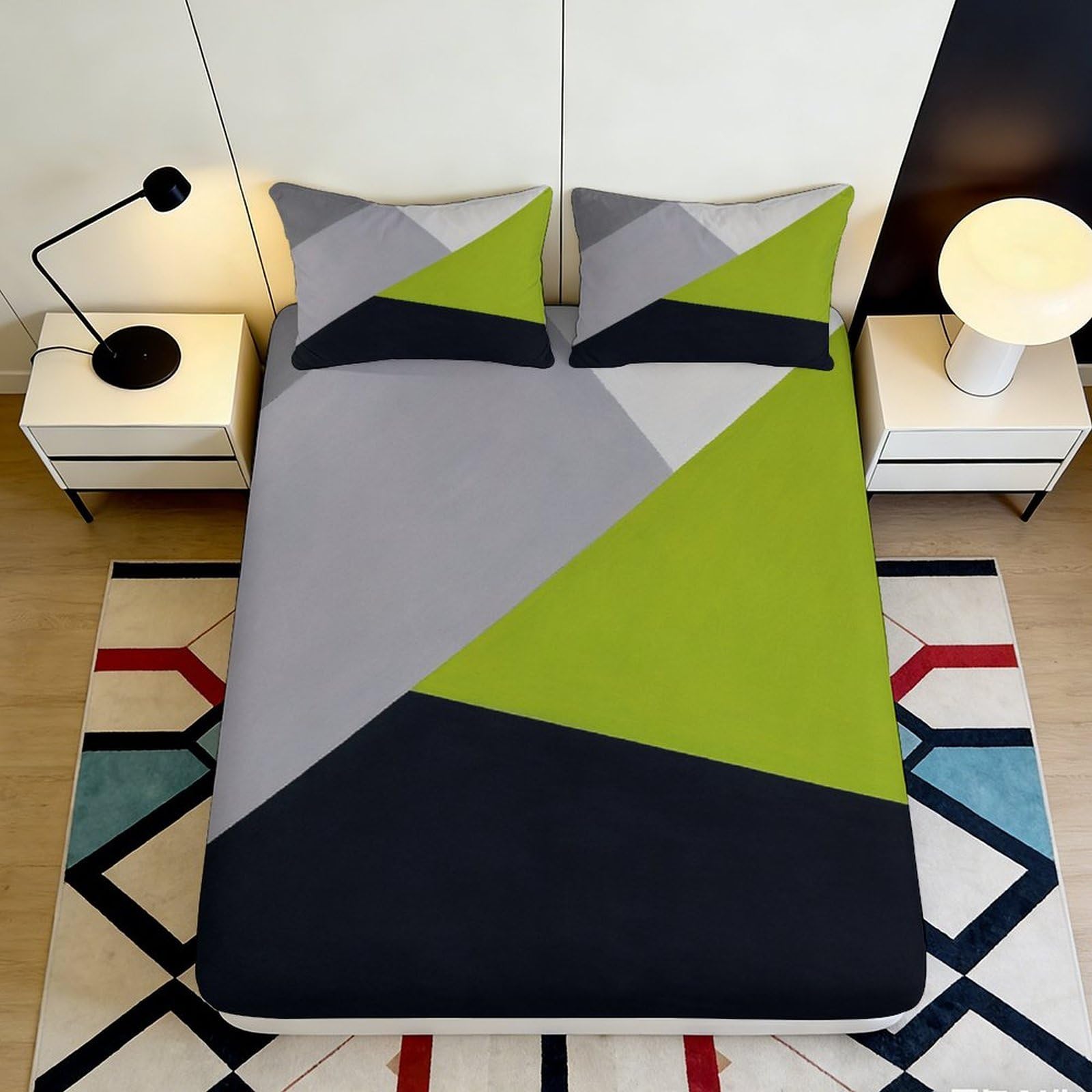 Pnayamiorkfel Style-4 3D Printed Geometric Color Block Fitted Sheet Microfiber Soft Anti-Slip Modern Abstract Bed Cover For Bedroom Guest Room 90X200x25cm