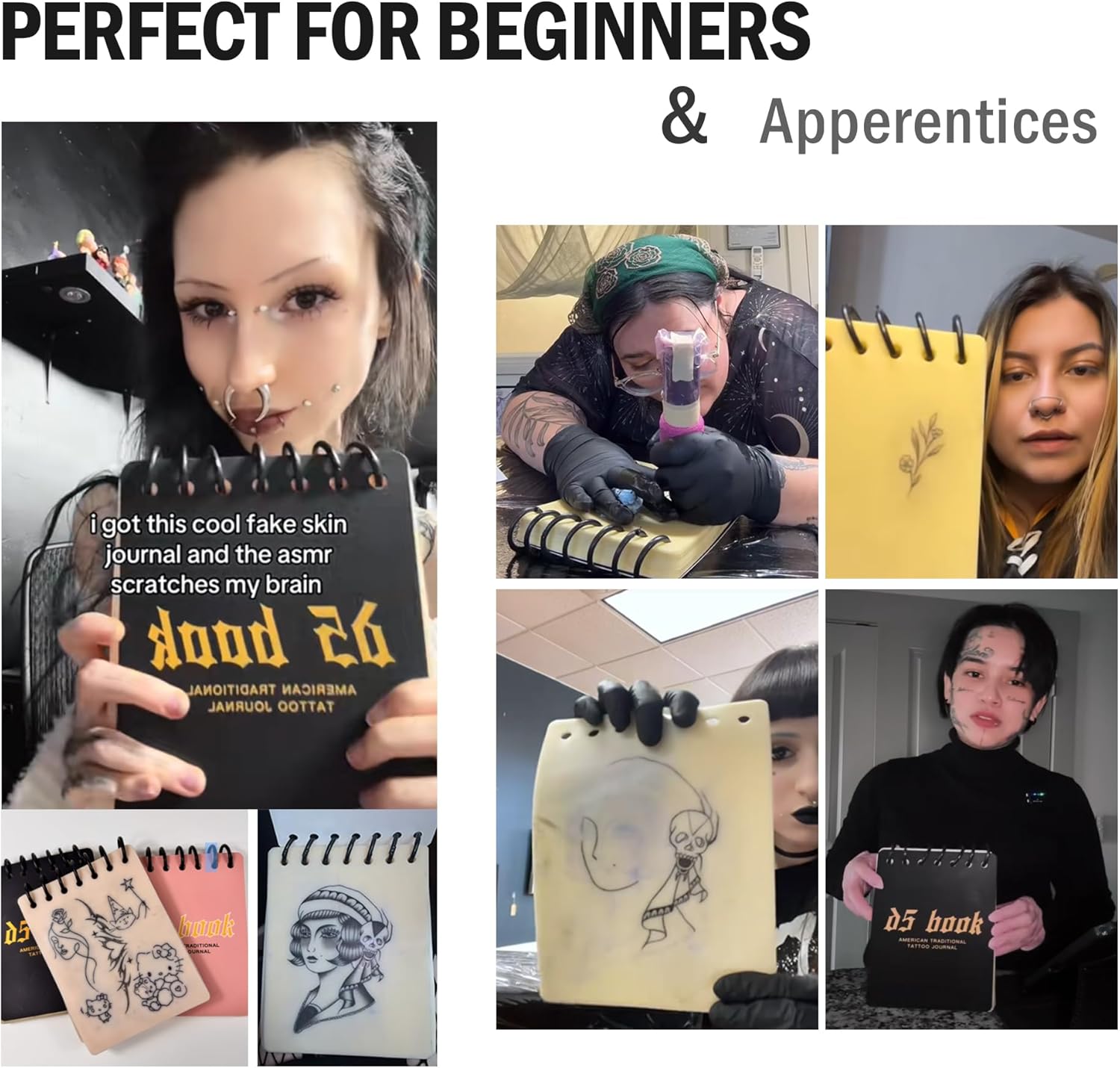D5 Tattoo Practice Flipbook - 7 Sheets of 3MM Silicone Skin, Create Your Own Tattoo Training Journal, Portable & Reusable for DIY Tattoo Artists, Premium Material, Original Tattoo Practice Book