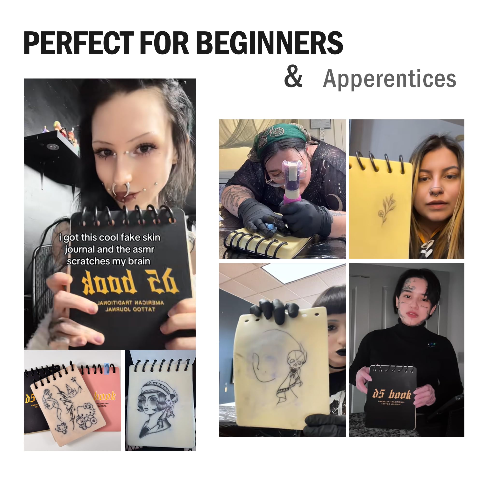 Cuaderno de práctica de tatuajes D5, 7 hojas de material premium de 3 mm, libro original de práctica de tatuajes, crea tu propio diario de entrenamiento de tatuajes, portátil y reutilizable para