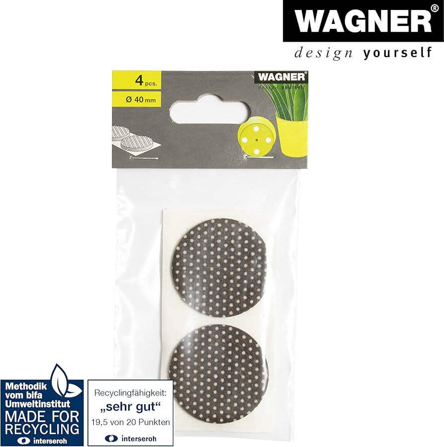 WAGNER Set da 4 pezzi di piedini per vasi GH 0798 I 40 x 3 mm I autoadesivo I per proteggere le superfici sensibili I feltro di lana antiscivolo I per