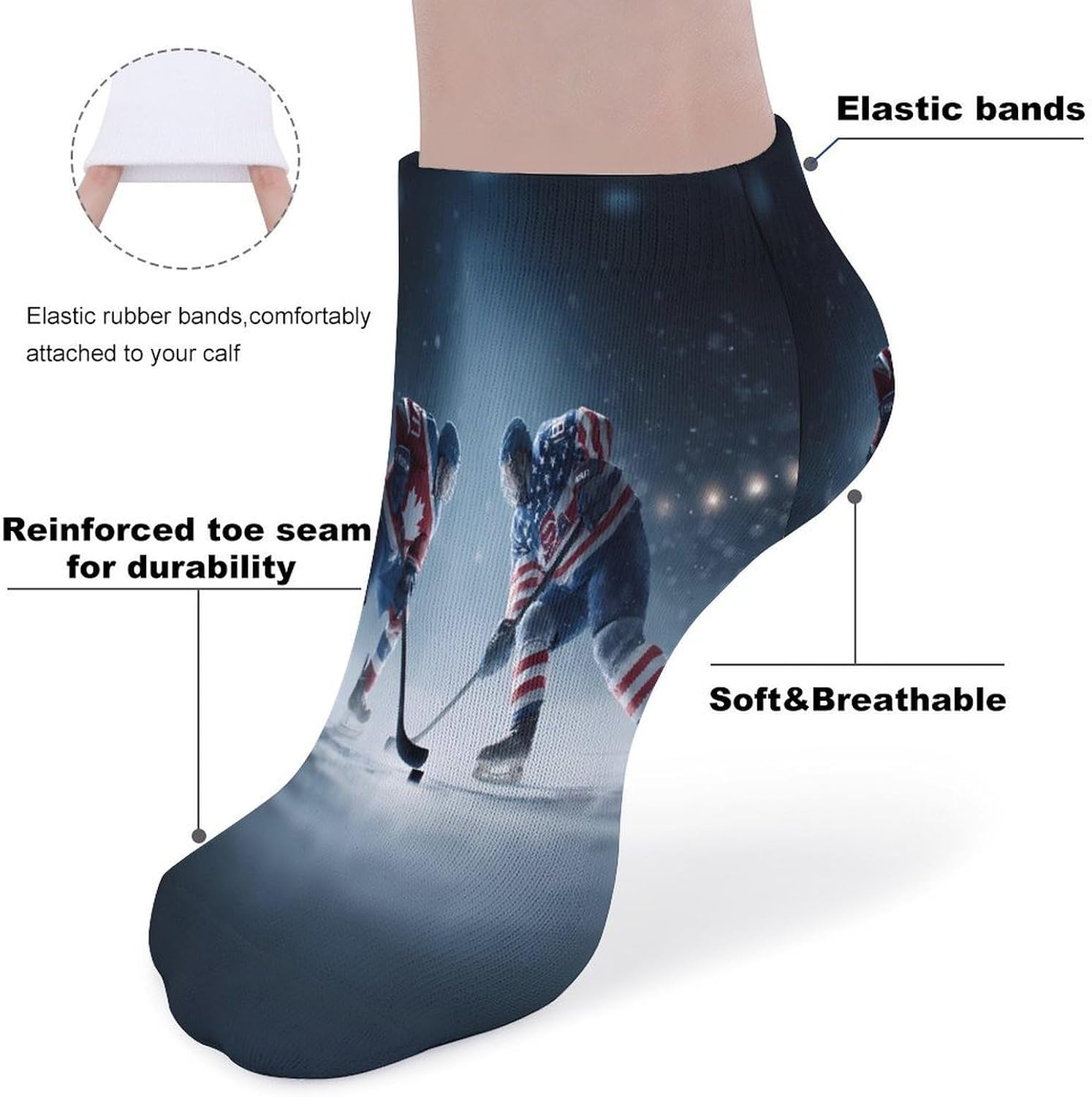 Ice Hockey Hockey Sports Socks for Men Women 5 Pairs Ankle Socks