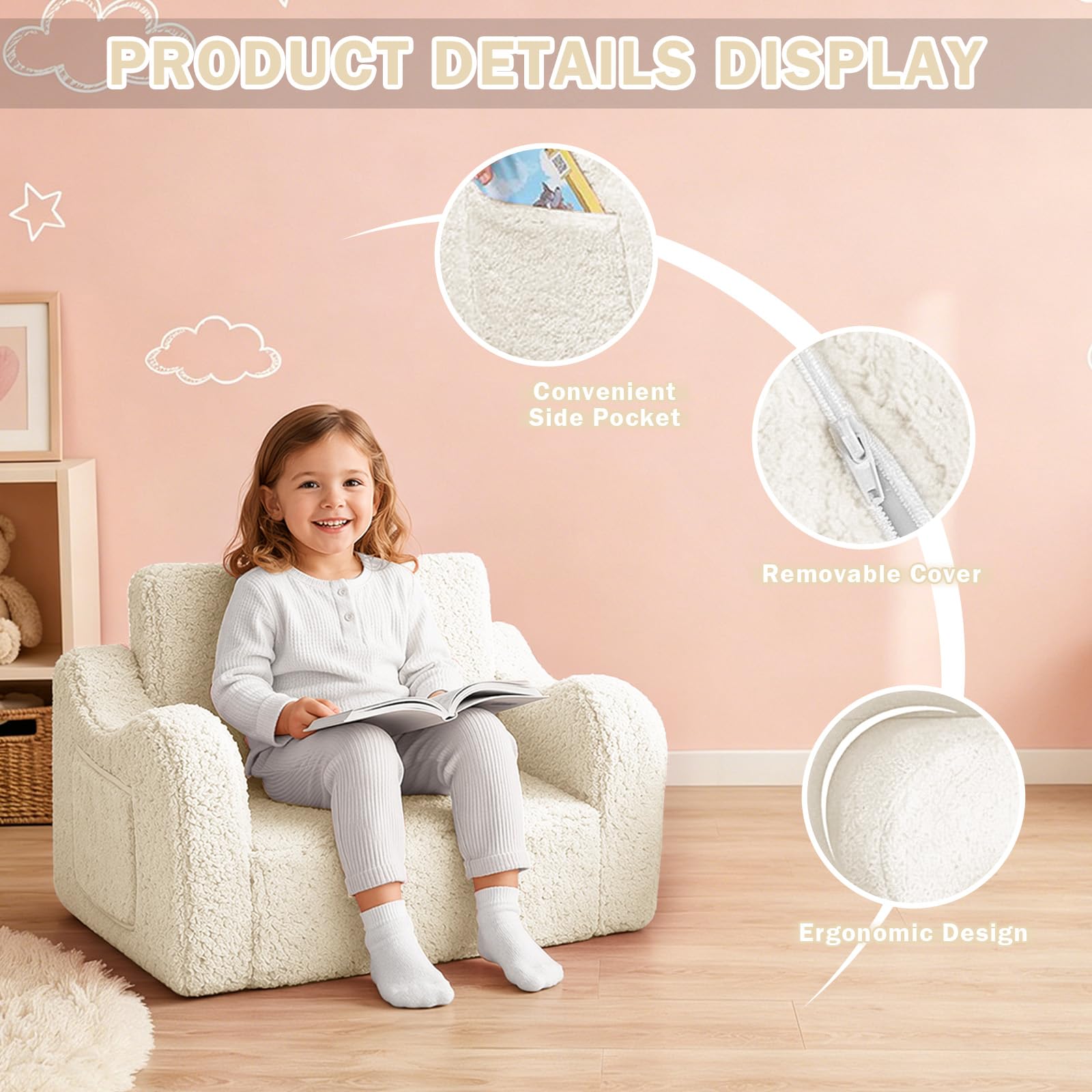 MeYuxg 3 in 1 Kindersofa Ausklappbar, Kindersessel ab 1 2 3 Jahr, Plüsch Spielsofa mit Schlaffunktion, Kuschelecke im Kinderzimmer Mini Couch für Mädchen und Jungen, Beige