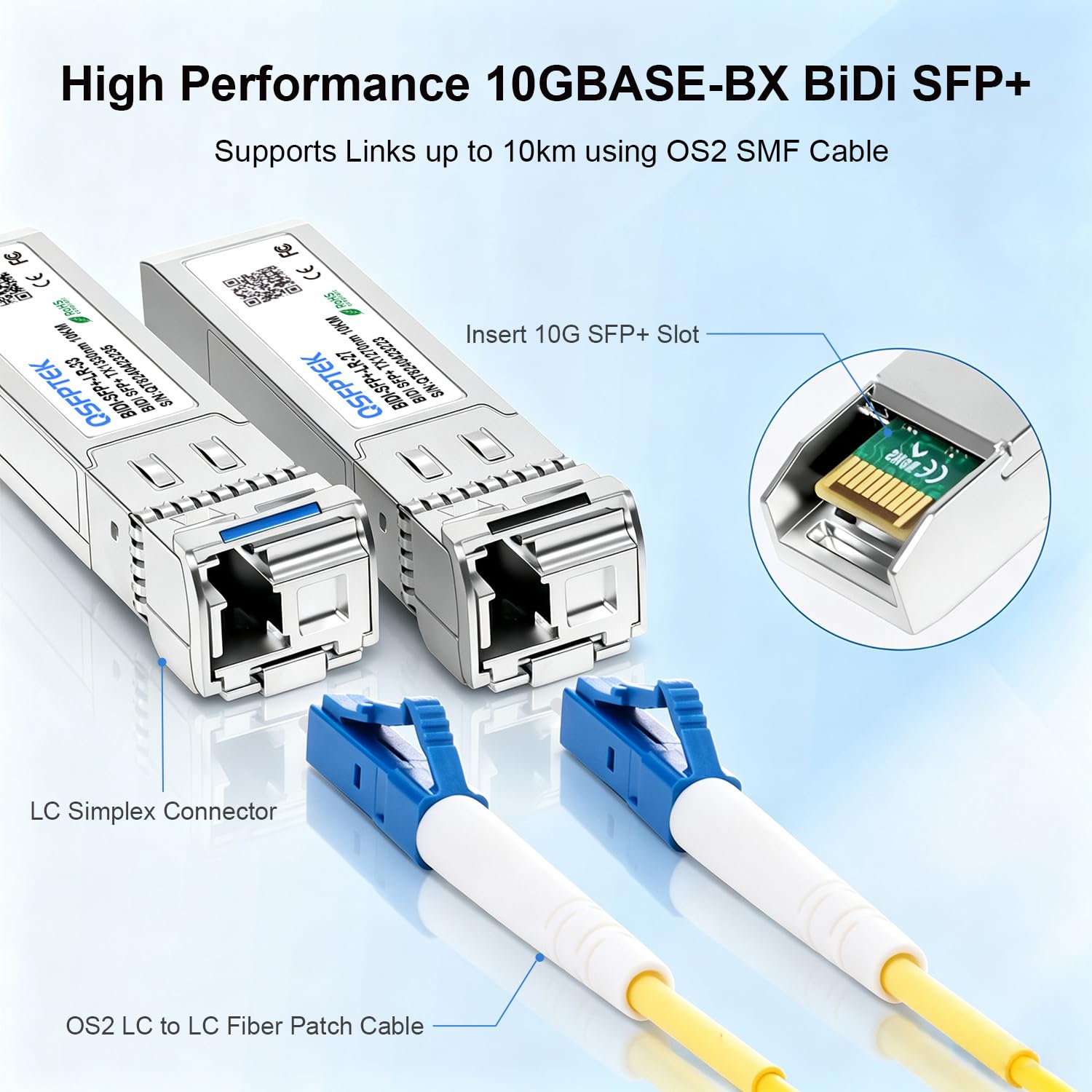 QSFPTEK 10G SFP+ Bidi Transceivers LC Single-Mode Module for Cisco SFP-10G-BXD-I (1330nm-TX/1270nm-RX) / SFP-10G-BXU-I (1270nm-TX/1330nm-RX),10KM, with DDM - 1 Pair