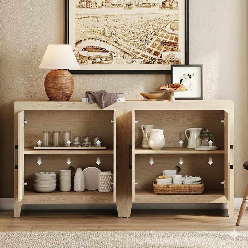 WAMPAT Entertainment Center with Bookshelves for TV up to 75", 4-Piece Modular TV Stand with Wood Doors, Media Console for Living Room, Dining Room, Open Shelves with Cabinets, Beige image 5