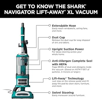 Amazon.com - SHARK CU510 Lift-Away XL Upright Vacuum with Crevice Tool, Emerald Green (Renewed)