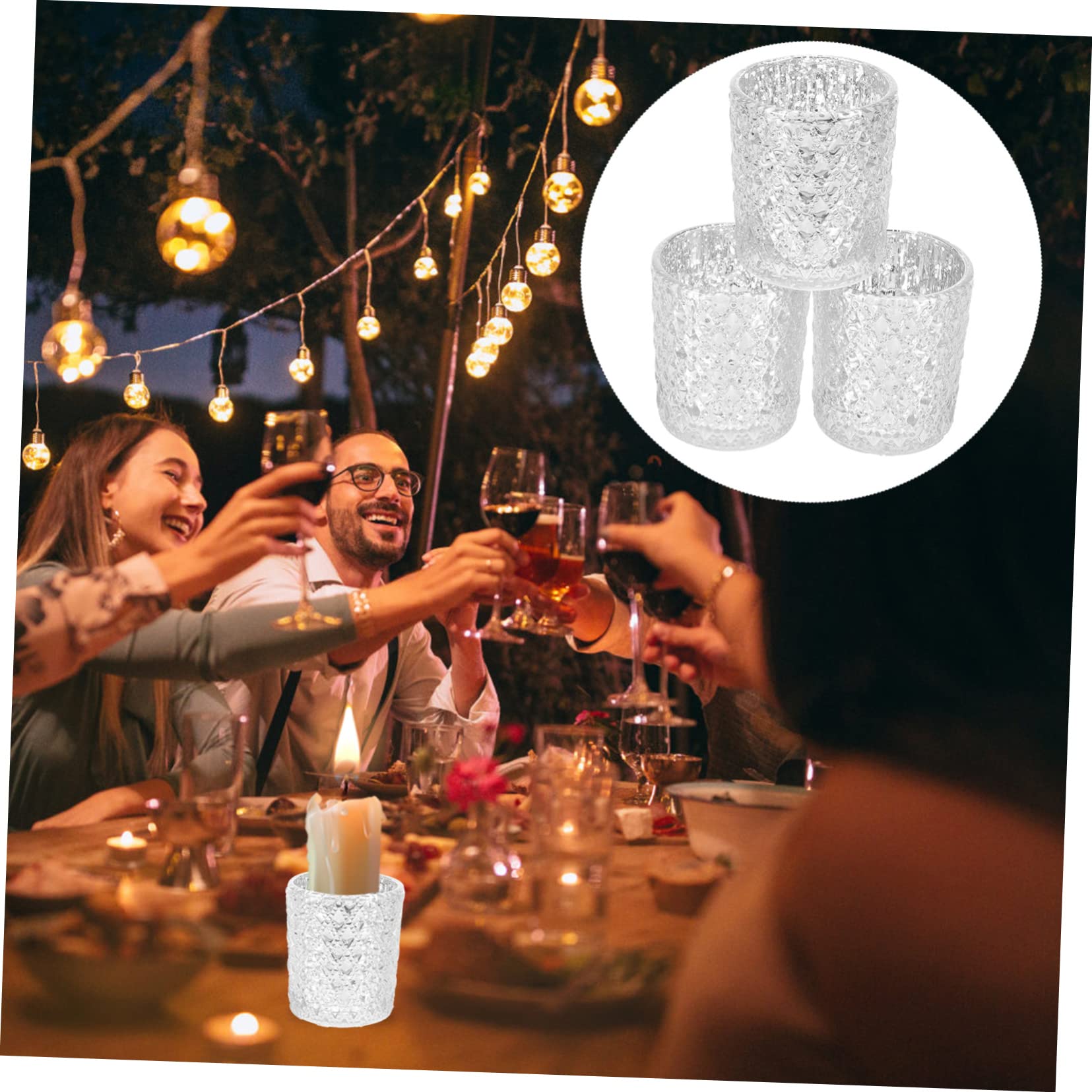 Portavelas de Cristal Decorativo 12 Piezas para Té, Plata | Juego para Hogar y Fiesta, Efecto Ornamental, Formato Práctico para Velas de Té