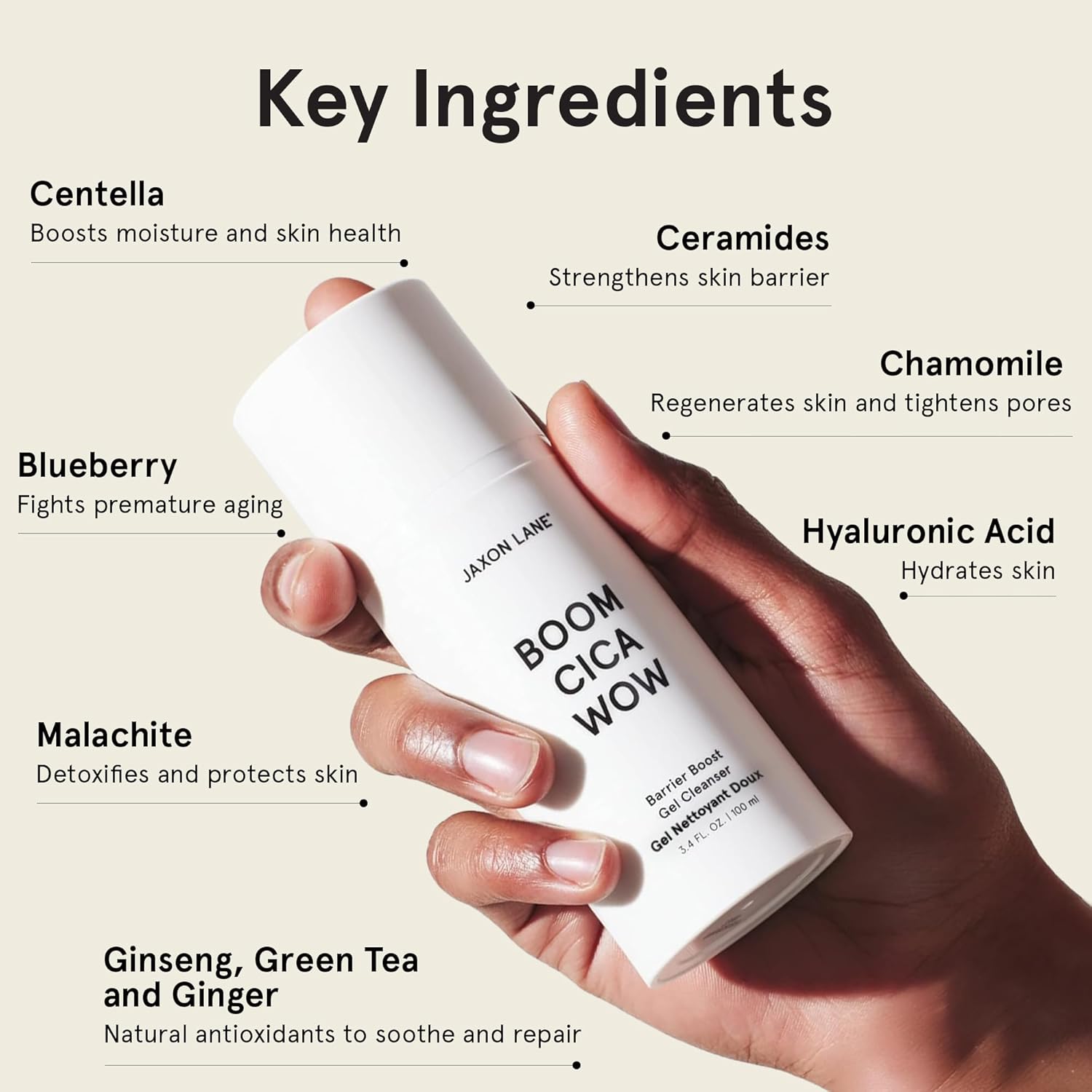 Centella Face Wash for Men Skin Care: BOOM CICA WOW Mens Face Wash Korean Barrier Boost Hydrating Gel Cleanser for Oily, Dry, Acne Prone Skin, Unisex Daily Facial Cleanser, Hyaluronic Acid & Green Tea 3.4 Fl Oz (Pack of 1) image 3 of 4 B0BV14RG8Q