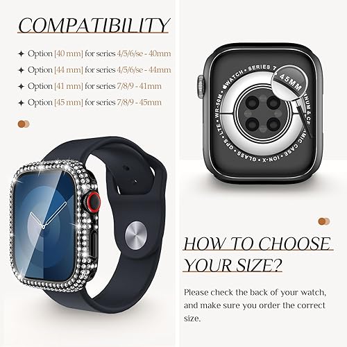 Miniatura 2 de Goton Funda impermeable brillante 2 en 1 para Apple Watch de 1.575 pulgadas, protector de pantalla SE (2 generación) Series 6 5 4, con diamantes de
