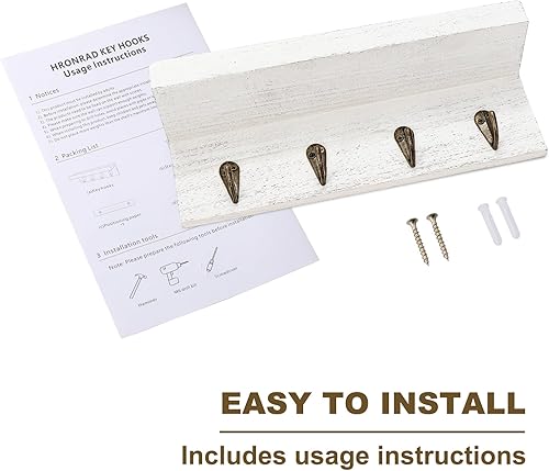 Miniatura 7 de Soporte rústico para llaves de pared, estante de pared de granja con 4 ganchos, soportes para llaves montados en la pared, organizador de correo de