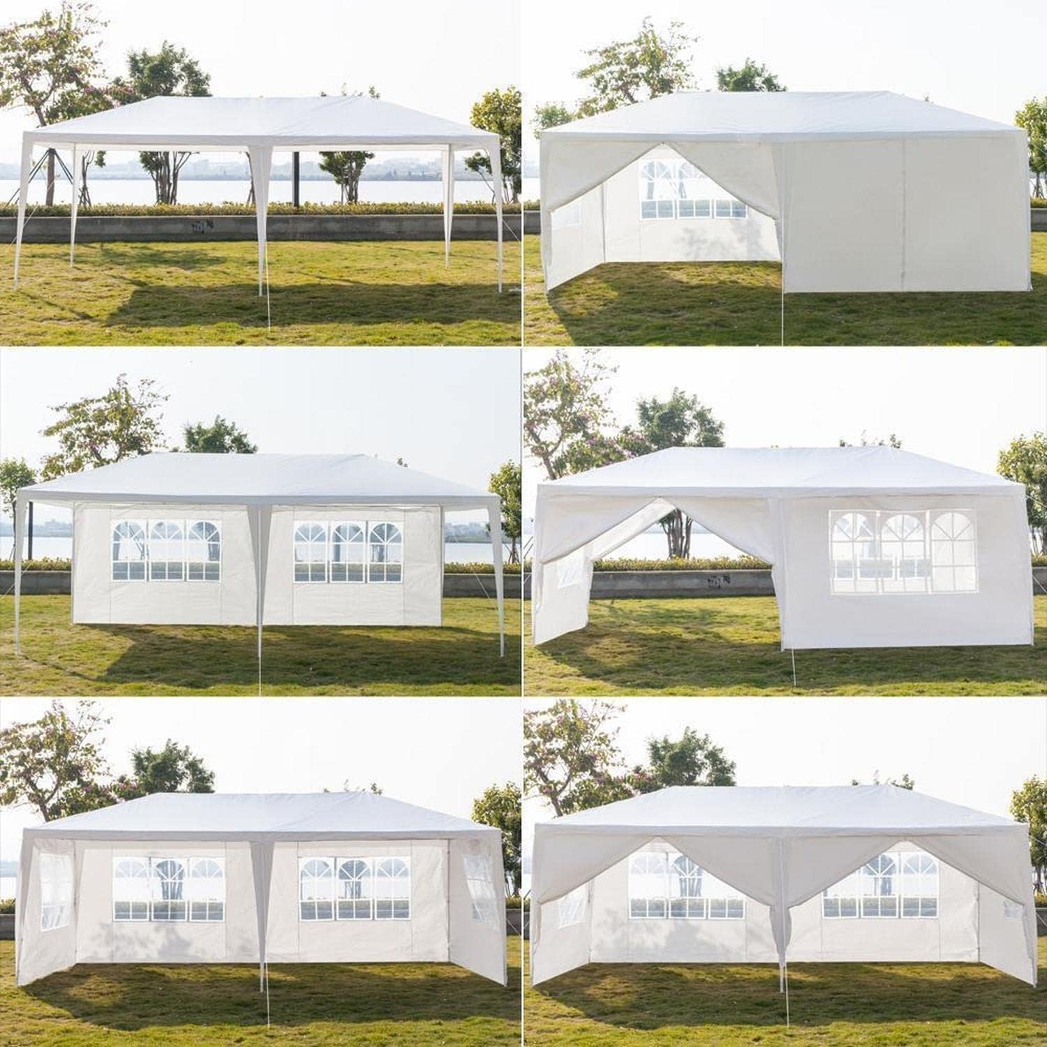Outdoor-Partyzelt mit 6 Seitenwänden und Fenstern, wasserdichter Pavillon für Garten, Hochzeit, Party, Terrasse, Überdachung für Sonne, Regenschutz, Weiß, 3 x 6 m