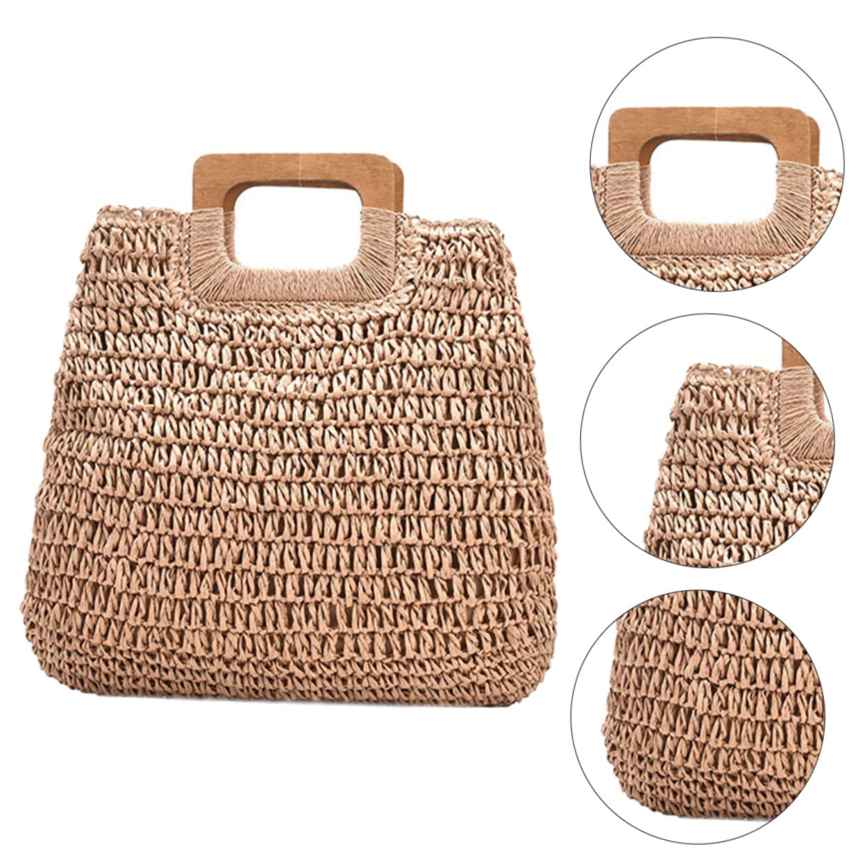 1pezzi Borsa Intrecciata Mano Per Ragazze Semplice Borsa Tote Estiva Mare Spiaggia Custodia Estiva Alla Moda Per Shopping e Spiaggia
