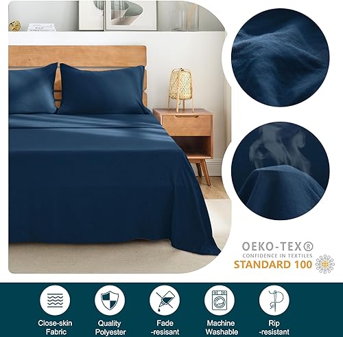 Miniatura 3 de SyMax Juego de sábanas tamaño matrimonial, 4 piezas, sábanas transpirables con bolsillo profundo, sábanas y fundas de almohada, tamaño matrimonial,