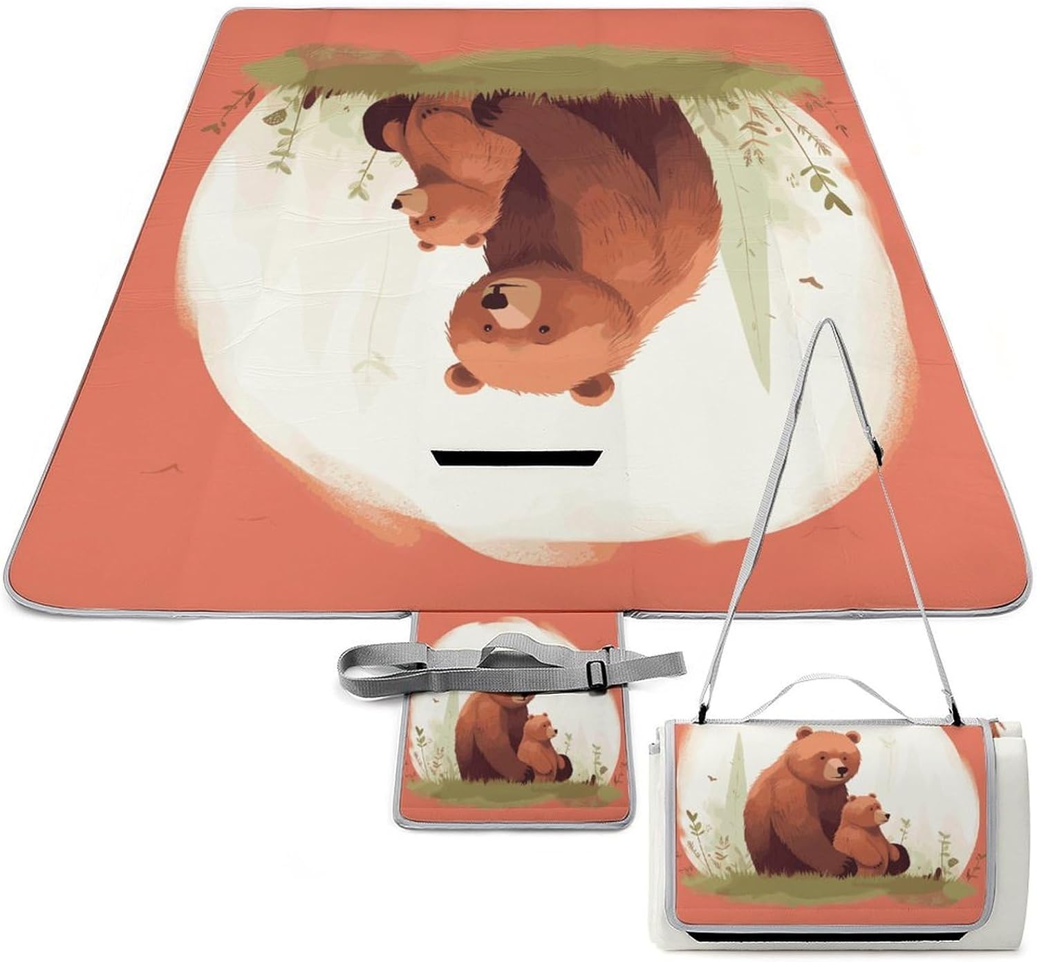 Bear Hug Waterproof Picnic Blanket 58.3''x58.3'',Portable and Foldable Picnic Mat with Handle,Outdoor Blankets for Lawn Park Beach Travel