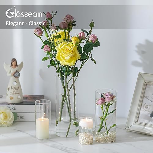 Miniatura 6 de Glasseam Portavelas de cristal de huracán para centro de mesa, juego de 30 portavelas cilíndricos de cristal, jarrones cilíndricos transparentes a