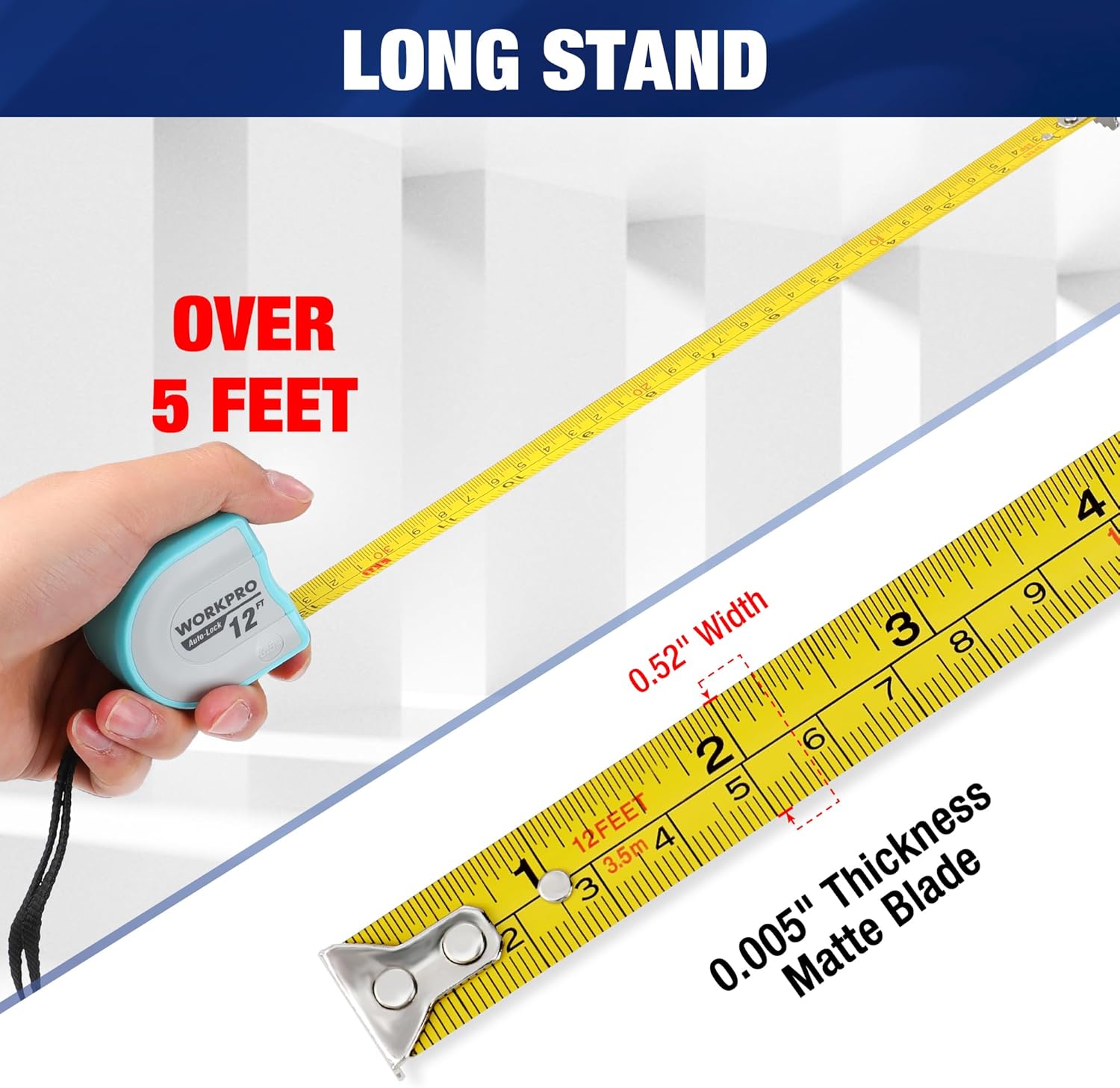 WORKPRO Mini Tape Measure, 3 Pcs 12FT Auto-Lock Easy Reading Tape Measurement, Inch/Metric Scale Pocket Size Small Tape Measure for Engineer, Portable, Lightweight, ABS Protective Casing