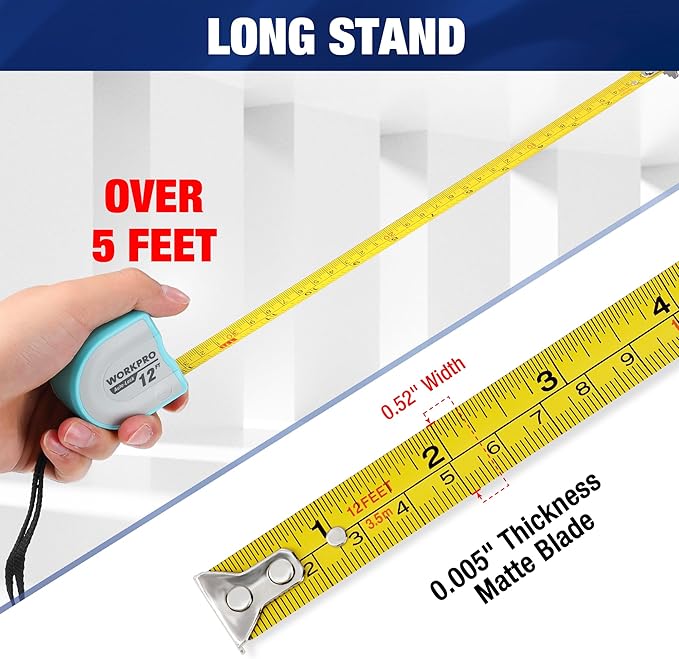 WORKPRO Cinta Métrica Mini 3 Piezas 12FT Auto-Bloqueo Doble Escala miniatura 2