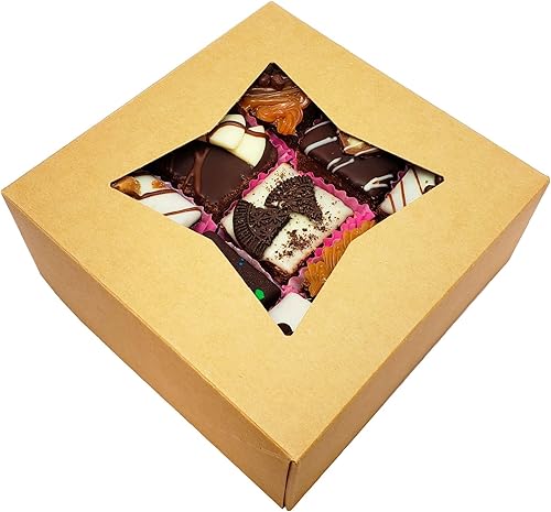 Miniatura 7 de BAKELUV 50 cajas de panadería marrones con ventana de 6 x 6 x 2.5 pulgadas, cajas de galletas, pasteles, dulces, postres, pasteles pequeños,