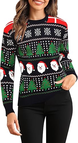 Miniatura 2 de LecGee Suéteres de Navidad a juego para parejas, diseño de copos de nieve, renos feos para hombres y mujeres