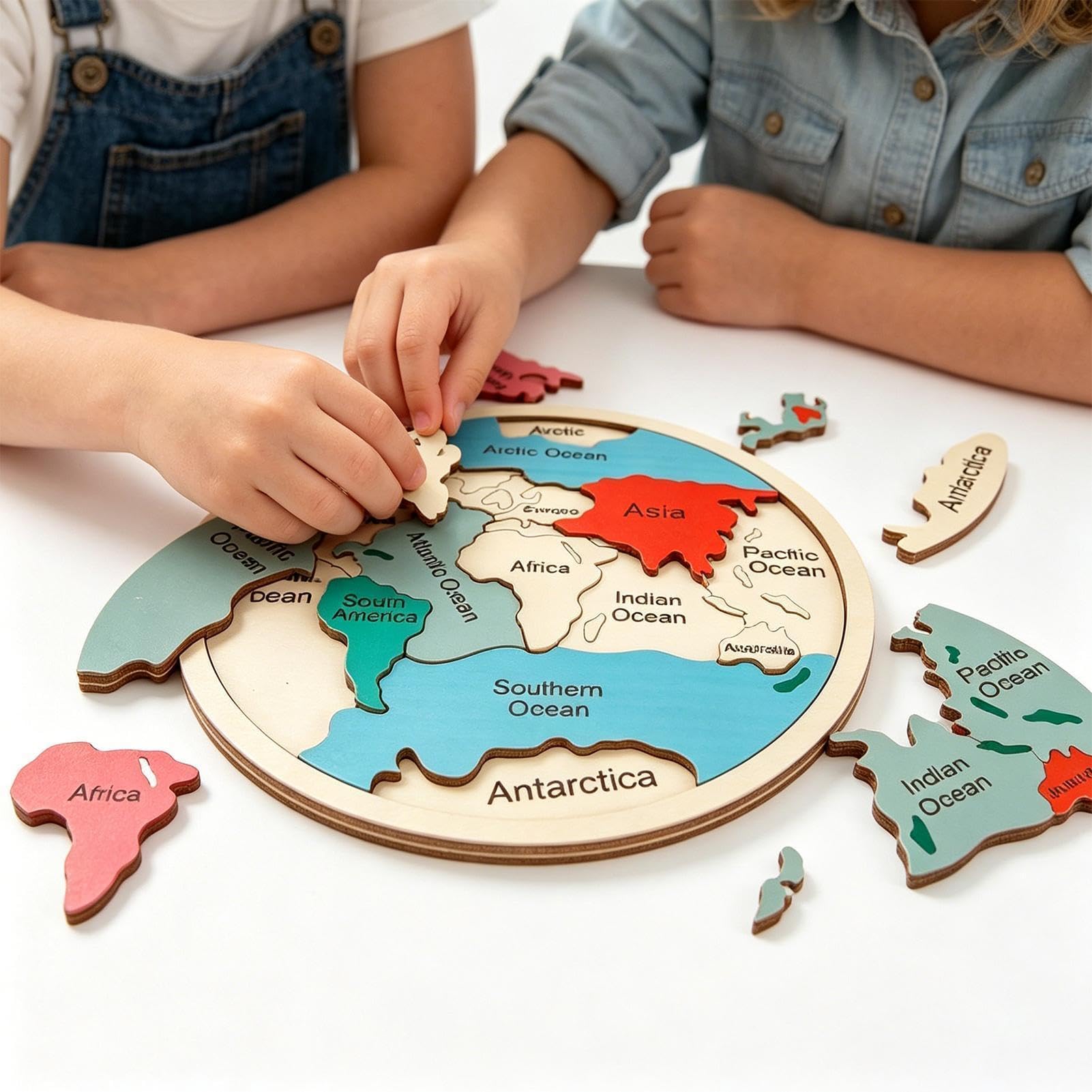 Puzzle de Geografía Juguete de Madera para Aprender Continentes y Colores | Puzzle Colorido del Mapa del Mundo Para Aprendizaje en Casa, Jardín de Infancia, Preescolar