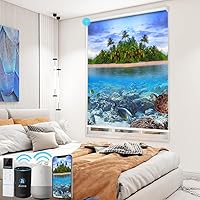 Vista 8 de TIPIACE Persianas de impresión motorizada recargables con control remoto, persiana enrollable de tela opaca completa compatible con Alexa Google