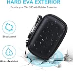 Lacdo Cas de transport dur pour SSK portatif SSD Disques extérieurs à l'état solide 250GB 500GB 1TB 2TB SSD Disque dur externe USB 3.2 Gen2 Dur EVA Sac de voyage antichoc, noir
