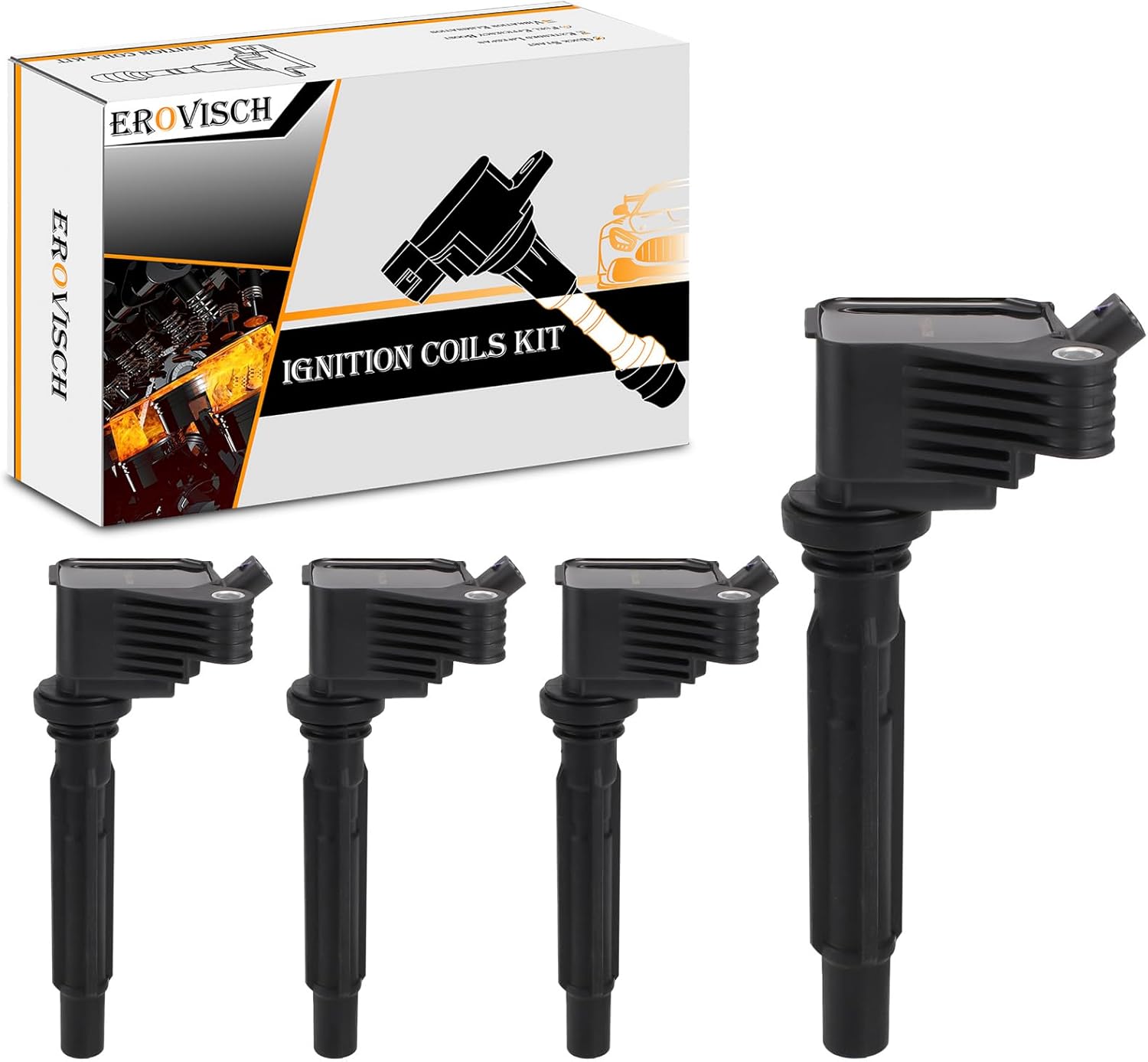 UF839 Ignition Coil Packs (Set of 4) - Compatible with Alfa Romeo Giulia Stelvio Jeep Cherokee Wrangler Grand Cherokee Compass - 2.0L L4 Engine - Replaces OEM 68211953AA 50050430 GN10955-11B1