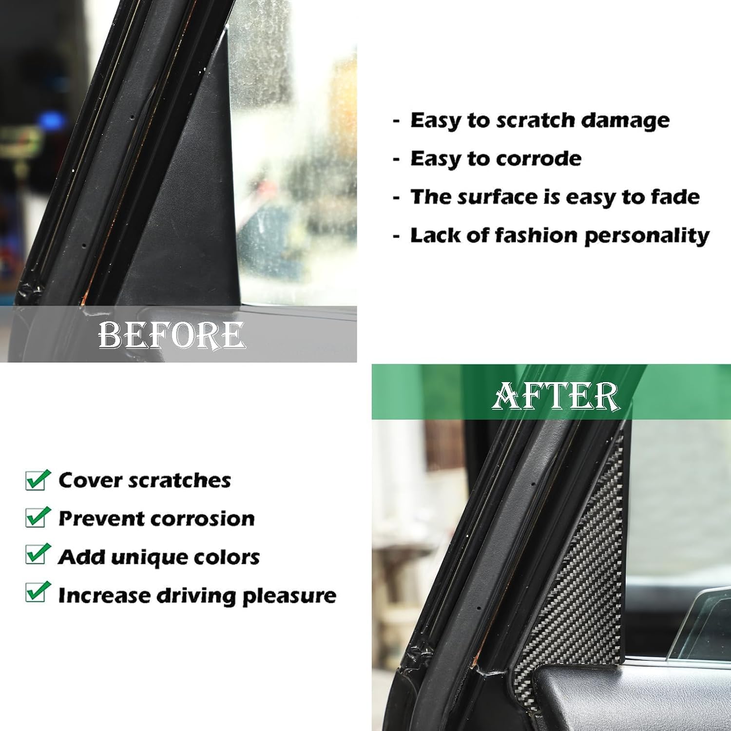PIUGILH Rear C-Pillar Triangle Frame Trim Cover Compatible with Honda CRV 2007 2008 2009 2010 2011 Interior Accessories, 2Pcs