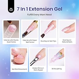 Beetles Poly Extension Gel Nail Kit 6 Colors Glitter Mermaid Glow Builder Nail Gel Kit with Slip Solution All-in-One Spring Summer Nail Art Supplies DIY Manicure Salon Gift for Women Girls