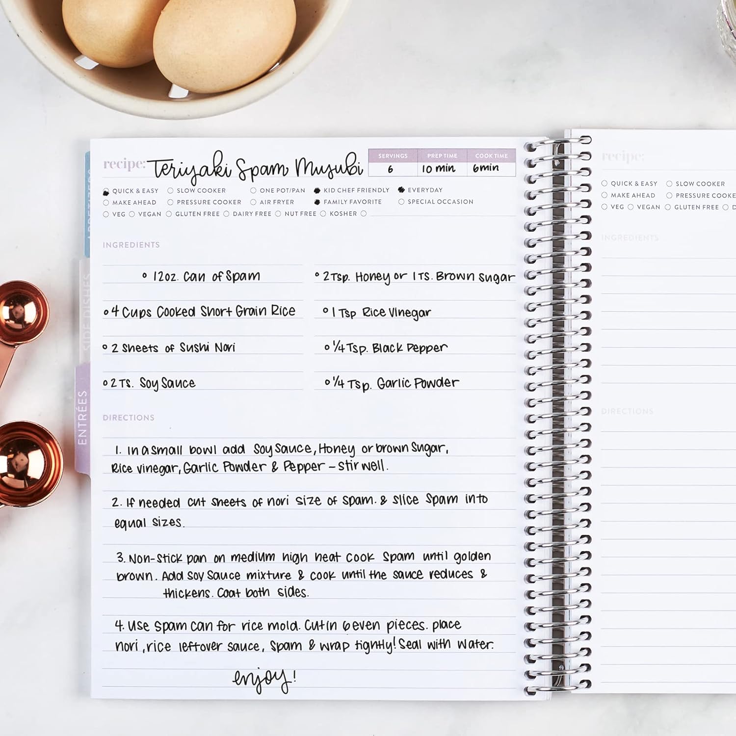 Erin Condren Spiral Coiled Recipe Prompted Notebook - Metallic Wet-Erase Interchangeable Designer Cover with 160 Pages, 80 Sheets of Heavy 80# Paper