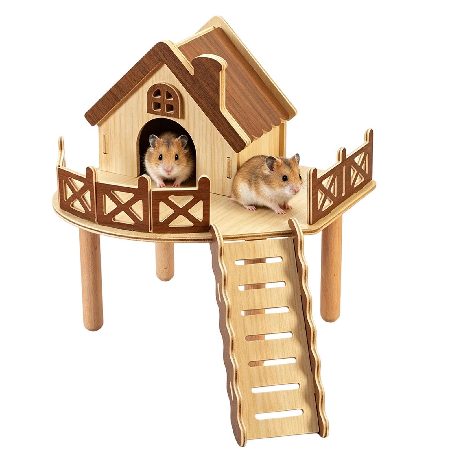 Aire de jeux en bois pour hamster et gerbille avec plateformes et rampes