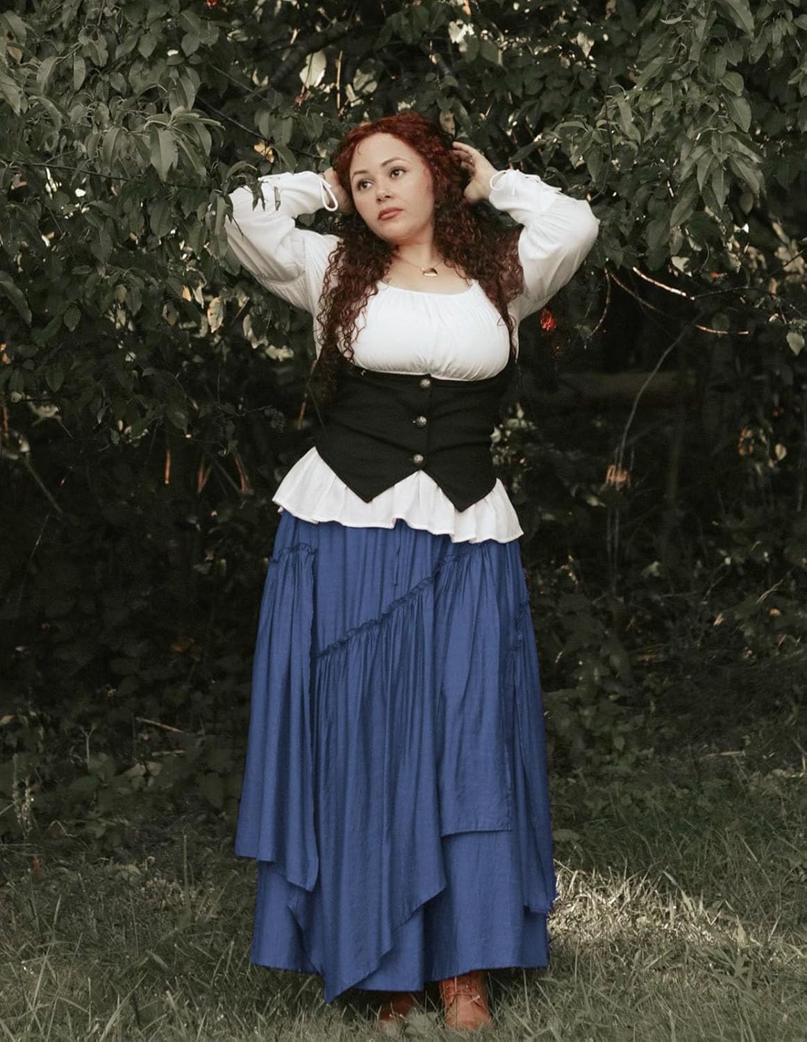 Scarlet Darkness Long Skirts for Women Renaissance Costume Pirate Maxi Skirt Plus Size with Pockets - Image 8