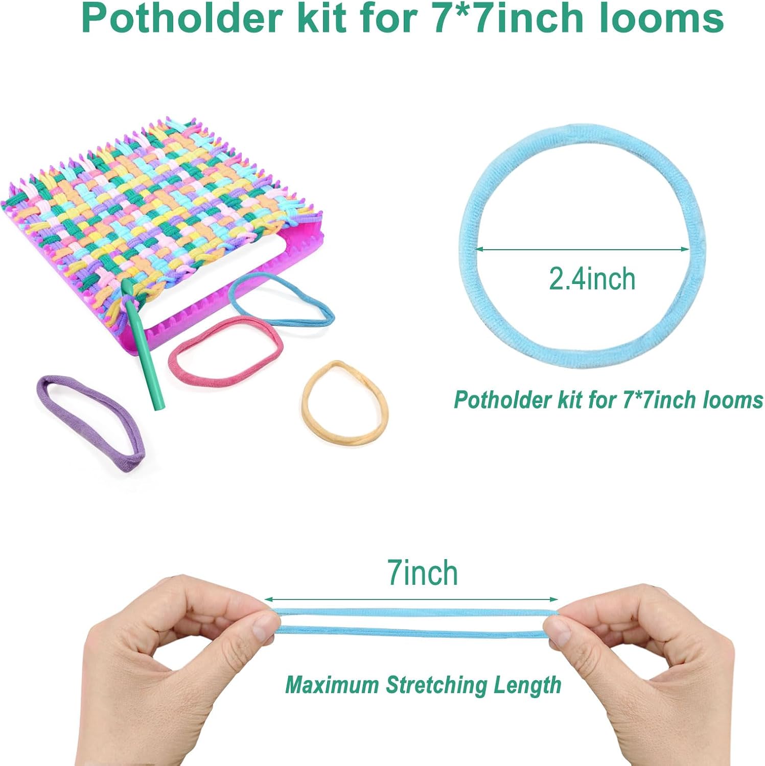800 PCS Weaving Loom Loops for 7-Inch Loom, 8 Color Potholder Refill Bands, Durable Elastic Nylon Craft Loops for Kids & Adults DIY Weaving Projects, Colorful Arts & Crafts Supplies