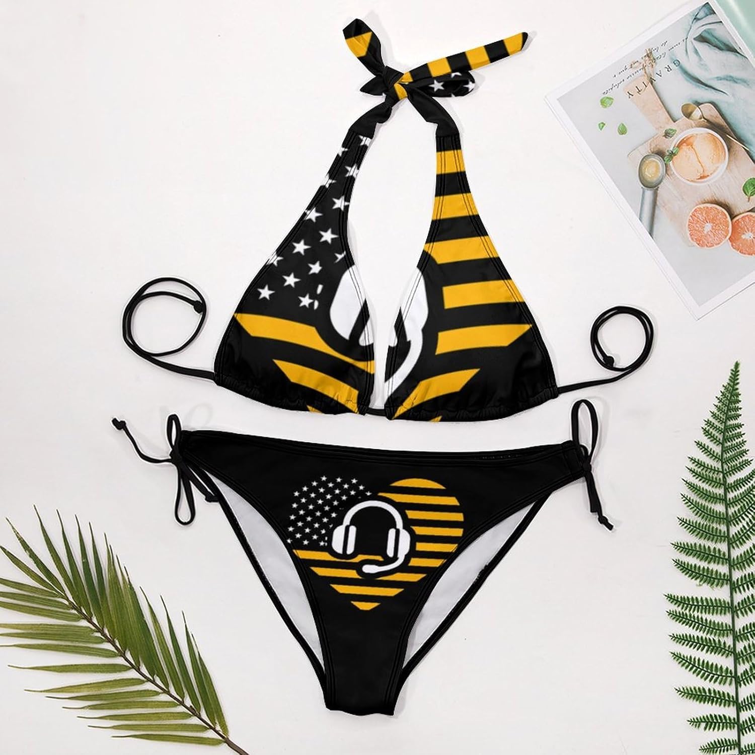 911 Dispatcher U.S. Flag Novelty Women's 2 Piece String Bikini Set Swimsuits Bathing Suit Swimwear