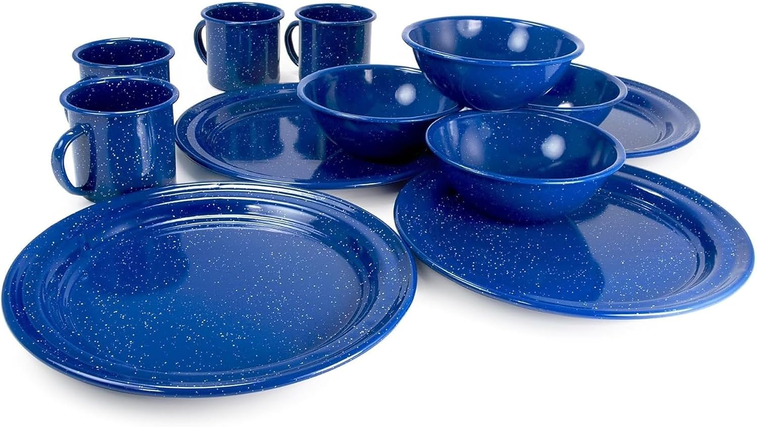 GSI Outdoors Sierra Enamel Table Set for Four with Bowls, Plates and Cups for Camping