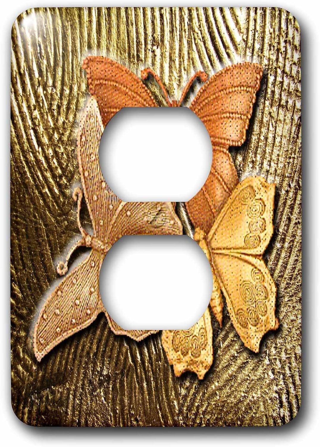 3dRose lsp_128812_6 Gold Embossed Background with Accents and Three Beautiful Butterflies in Golds, Yellows and Copper Light Switch Cover