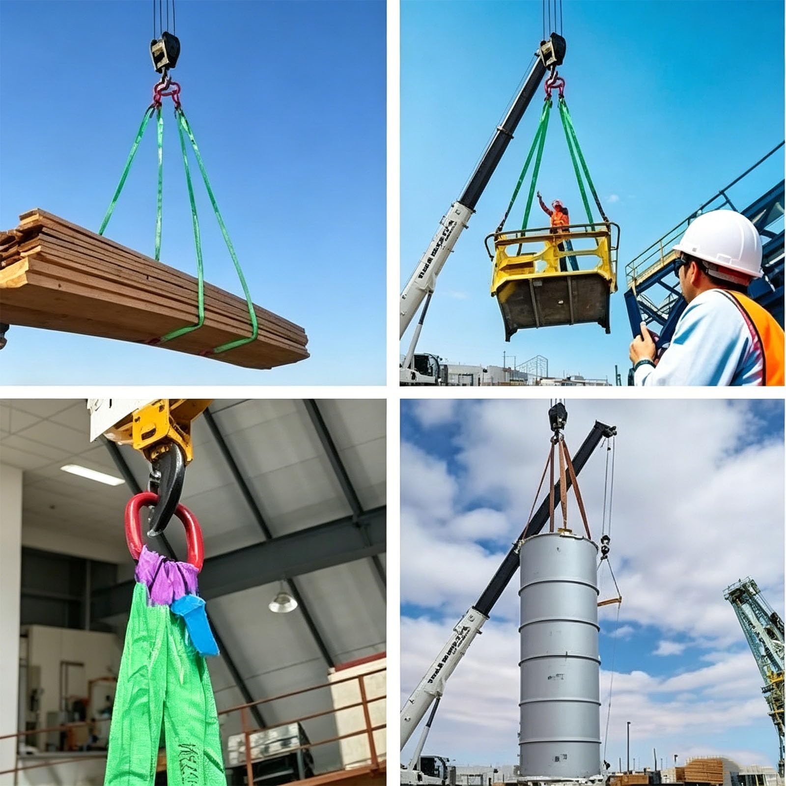 Hebebänder mit Haken, 4-strängiges Gurtgehänge, Hochleistungs-Polyester-Anschlagband (11.023 lbs), Flexibles Stahlseil-Gehänge für Motoren und Krane(5 tons,1m)