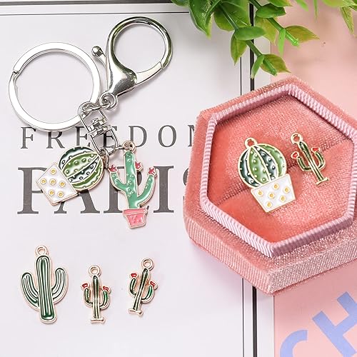 Miniatura 9 de 50 dijes de cactus esmaltados de aleación mixta, dijes tropicales de verano para hacer joyas, aretes, collares, pulseras, llaveros, decoración de