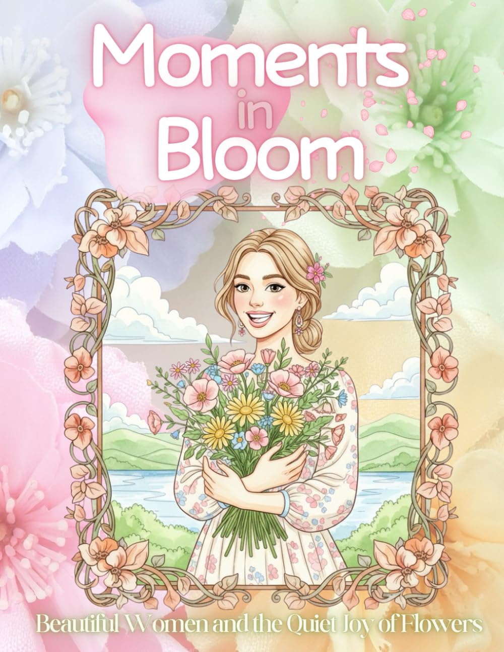 Moments in Bloom: Beautiful Women and the Quiet Joy of Flowers (adult coloring book for women)