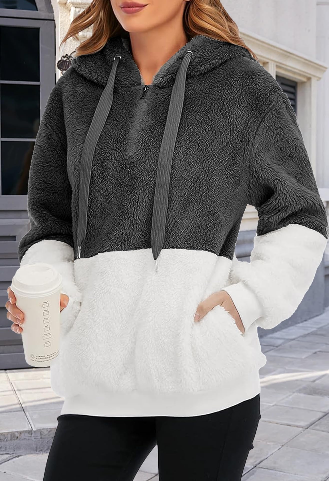 Damskie bluzy z kapturem sweter ponadgabarytowy sweter polarowy z długim rękawem ciepły pluszowy sweter na co dzień elegancki zimowy sznurek