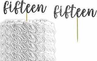 Glitter Number"Fifteen" 15th Birthday Cake Topper | Fifteen Birthday Party Cake Topper | Anniversary Party | Decorations (Black)