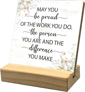 Mtrgdn Inspirational Wooden Desk Plaque for Women - Motivational Quote, Office Decor, Coworker Appreciation Gift