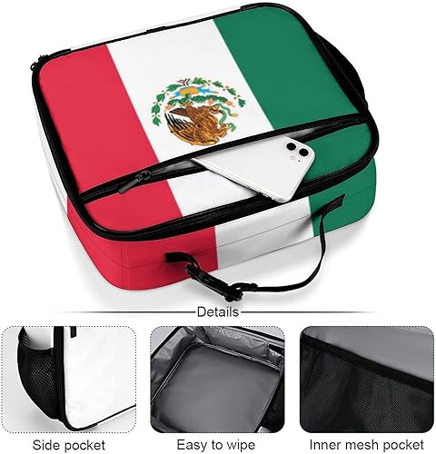 Miniatura 5 de Lonchera reutilizable con la bandera de México, bolsa de almuerzo aislada, lonchera para comida y comida, bolsa de mano para mujeres, niños, niñas,