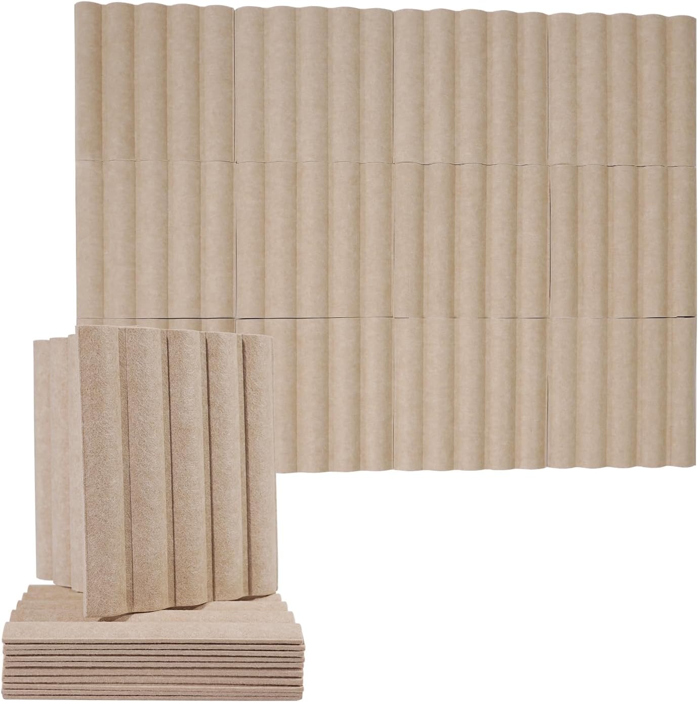 Square laminated wave shaped Acoustic Panels 12 Pack, 12’’ X 12’’X 0.2’’ Soundproof Wall Panels Sound Absorbing, Noise Canceling Wall Panels for Home, Office, Cinema(Camel)