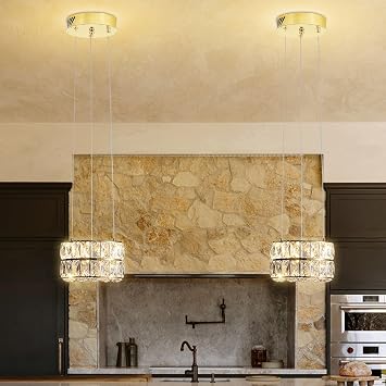 Led 11.8 Gold Ring Crystal Chandelier, Modern Dimmable Chandeliers Lighting and Hanging Adjustable, LED Round Ceiling Light Fixtures for Dining Room Living Room