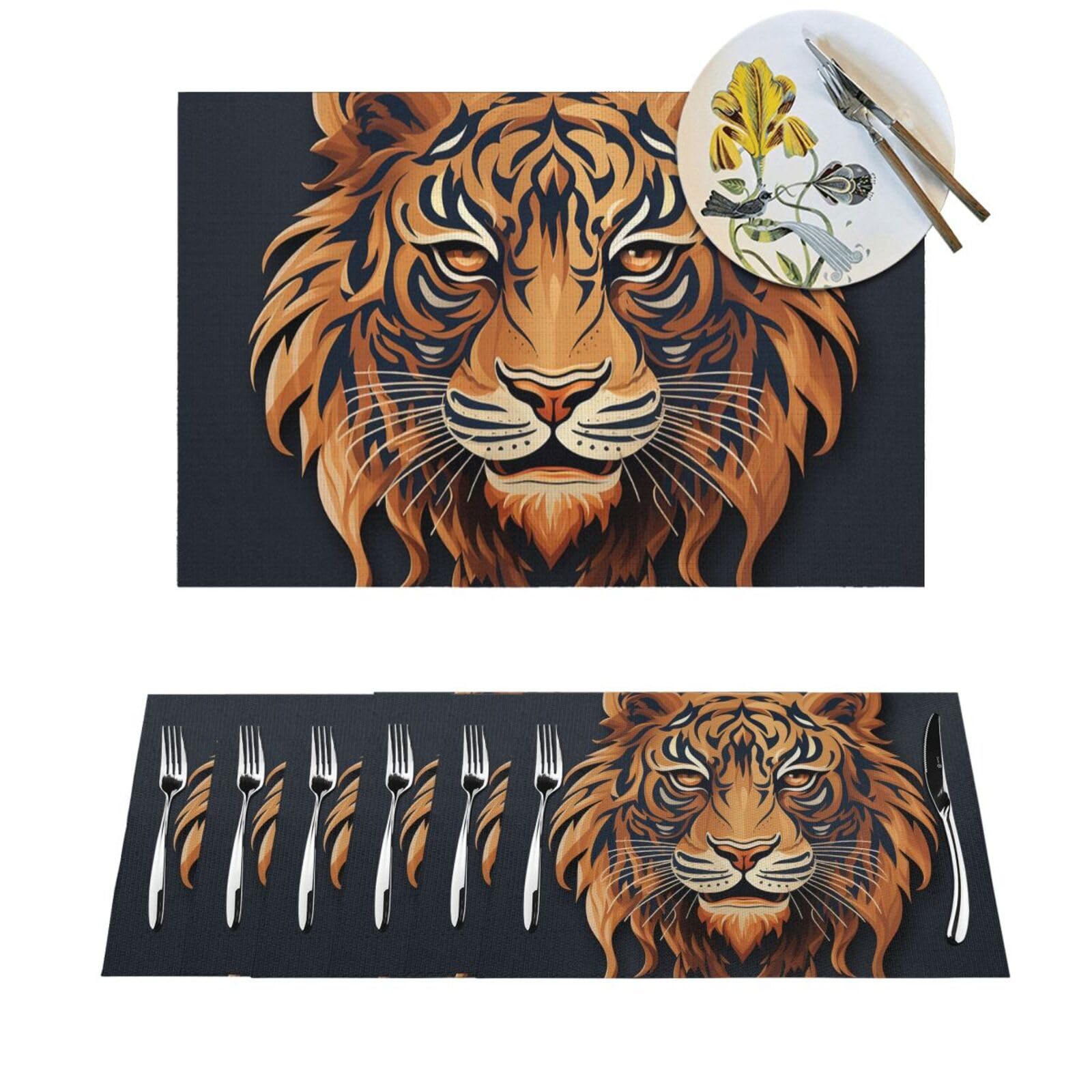 Sets de table tigre lot de 4 tissés et lavables pour la table