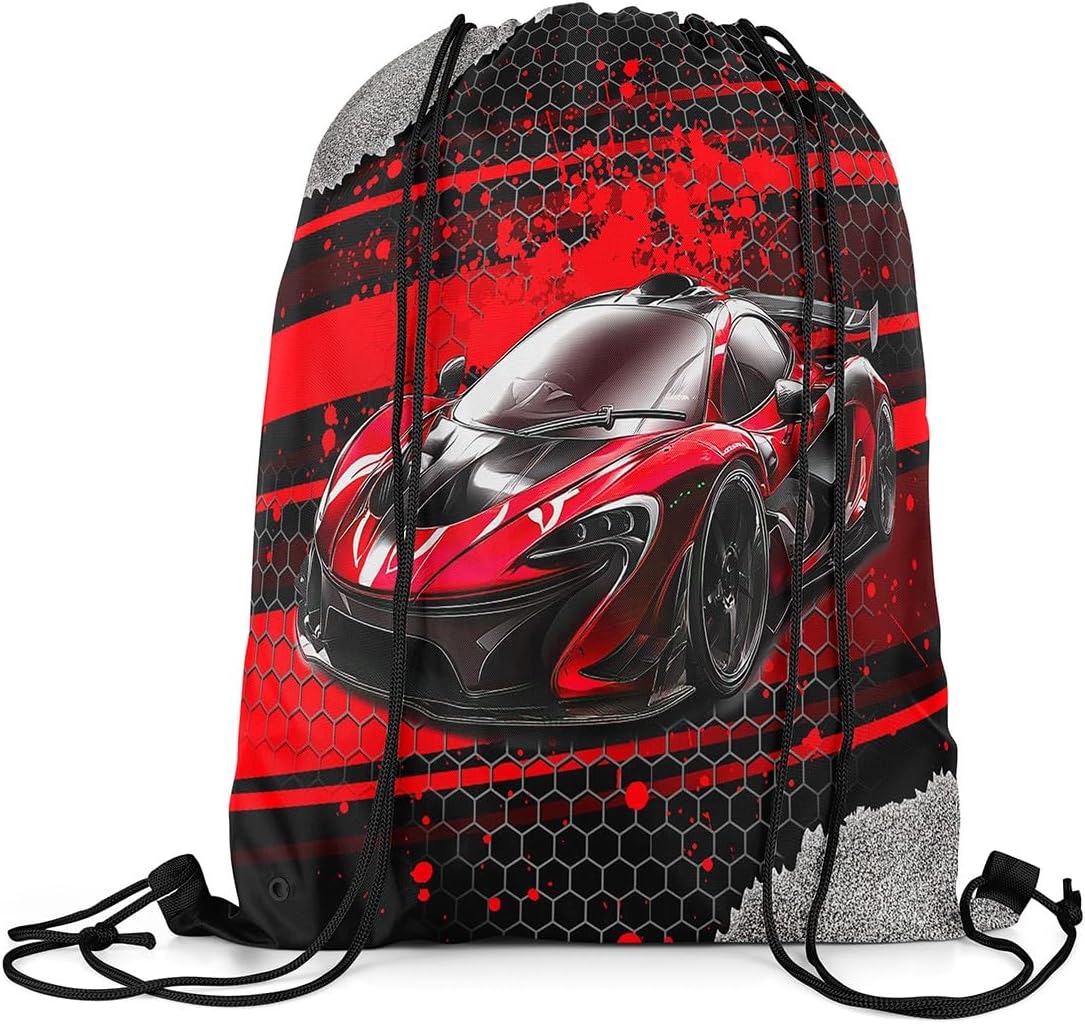 jejeloiu Race Car Sports Drawstring Sackpack Red Sports Car 13"x15.7"