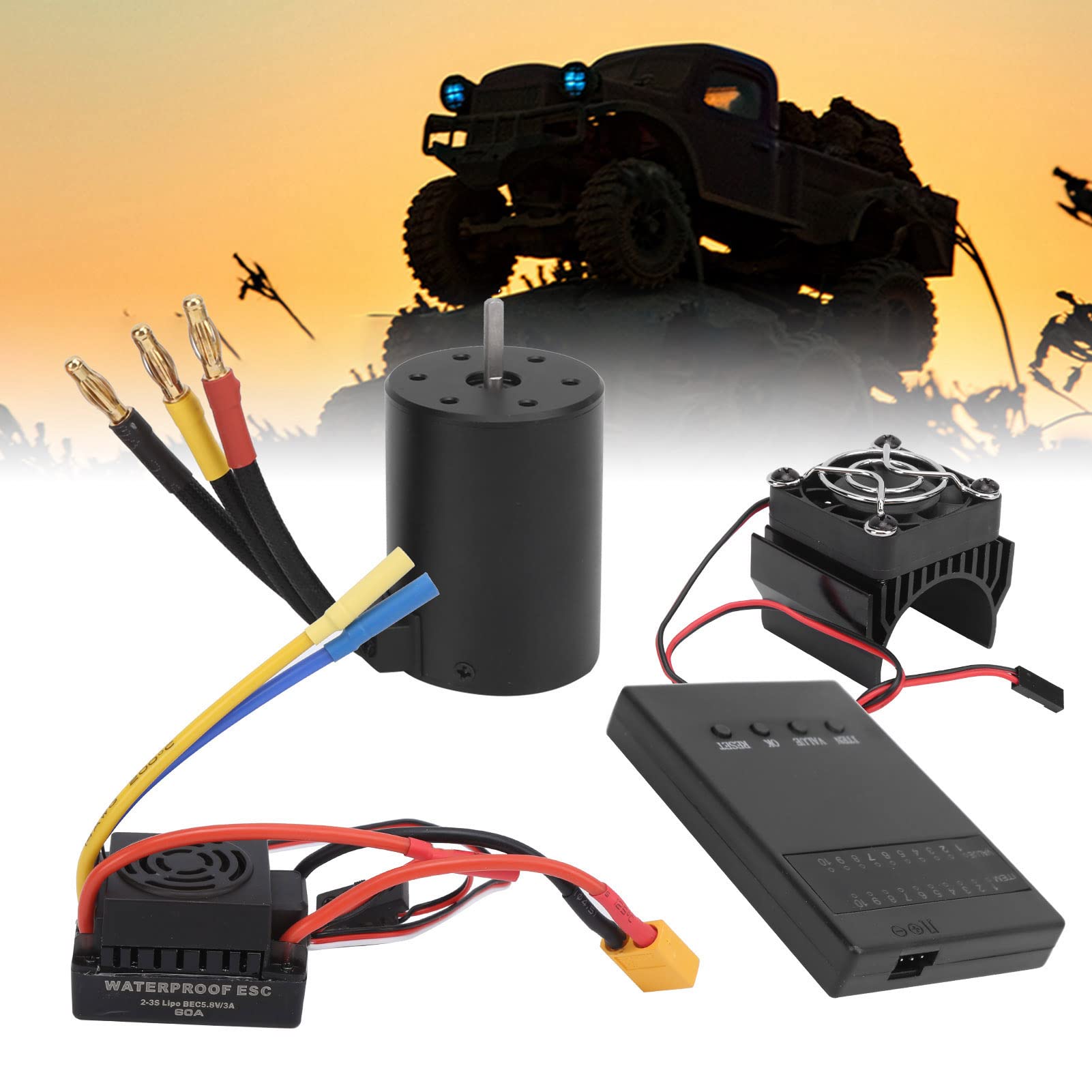 3650 3600KV Motor sin escobillas 60A ESC Tarjeta de programación disipador de calor conjunto combinado para coche RC 1/8 1/10