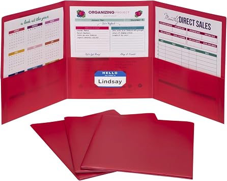 C-Line 3-Pocket Tri-Fold Heavyweight Poly Portfolios, Red, Box of 24 33944-24
