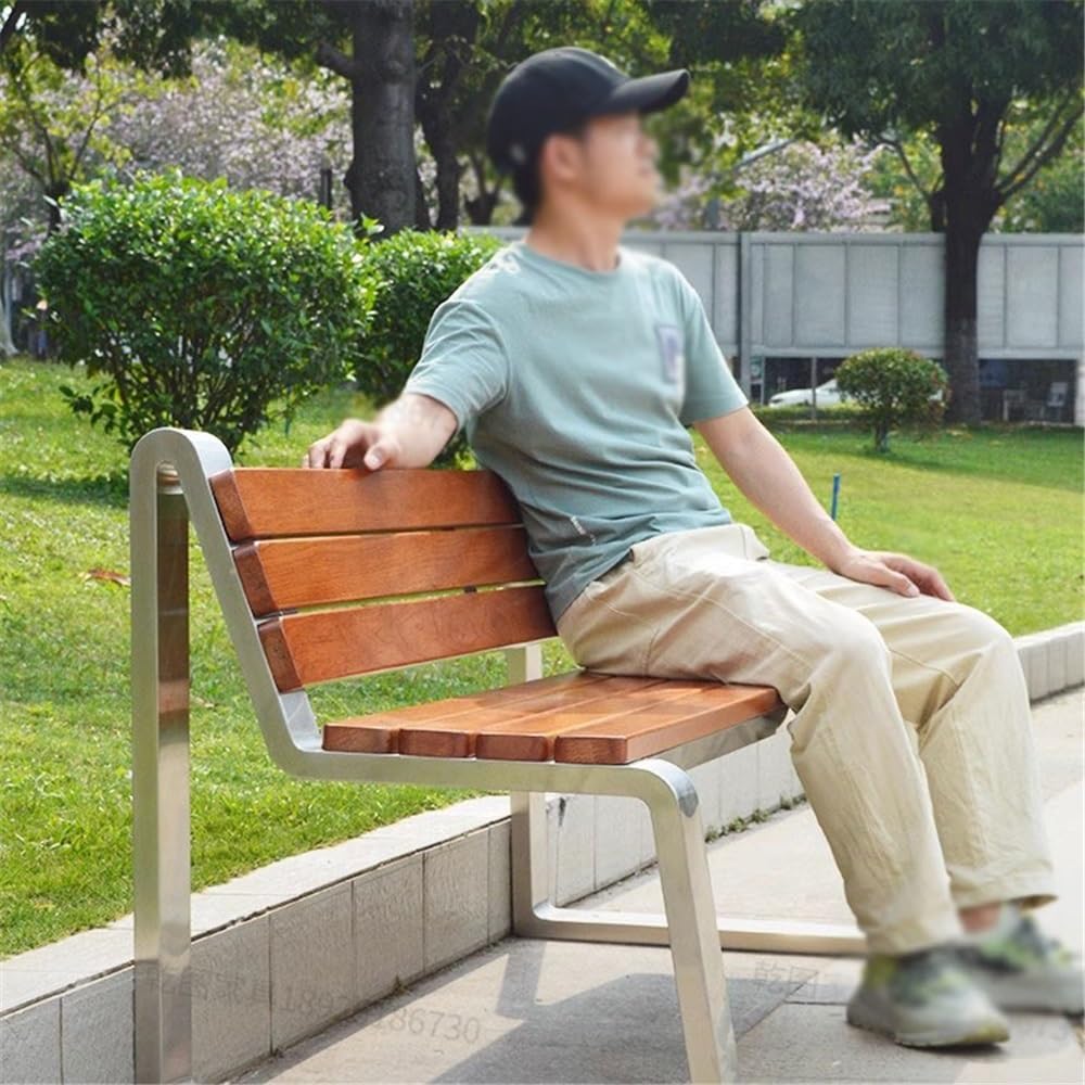 Asientos de jardín Banco de Acero Inoxidable for Exteriores, Asiento Trasero for Ocio en jardín, Silla Doble Larga Madera